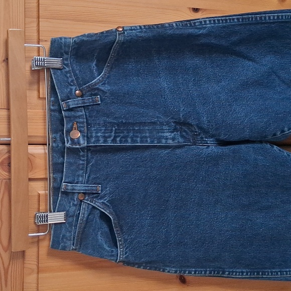 Vintage Wrangler Leather Patch High Waist Straight Leg Western Denim Jeans 9x32 - Picture 5 of 7